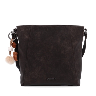 Stylová crossbody kabelka s odepínacím přívěskem Carmelo materiál syntetická kůže zapínání na zip barva hnědá velikost malá 4662 TH Zepředu