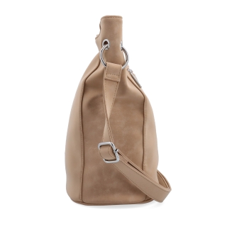 Městská crossbody kabelka s hebkým povrchem a děleným vnitřkem Tangerin materiál syntetická kůže zapínání na zip barva béžová velikost střední 7015 SAN Z boku