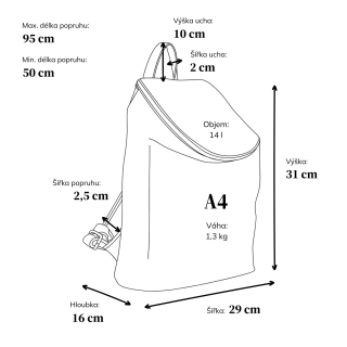 Slaměný batoh do města Carmelo materiál syntetická kůže zapínání na zip barva šedá velikost střední 4311 ANT Rozměry