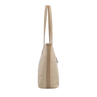 Lehká shopper kabelka ve straw stylu Le Sands materiál syntetická kůže zapínání na zip barva béžová velikost velká 4617 BE Z boku