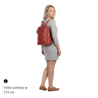 Kožený dámský batoh pro každý den Noelia Bolger materiál kůže zapínání na zip barva červená velikost střední NB 3104 CV Na postavě
