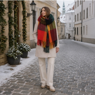 Příjemná šála s kostkovaným vzorem Noelia Bolger materiál Polyester s příměsí vlny barva multicolor KZ002 - 02