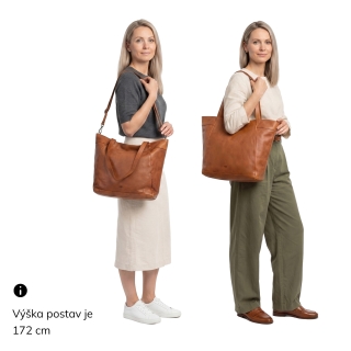 Prostorná kožená kabelka s popruhem Noelia Bolger materiál kůže zapínání na zip barva koňaková velikost velká NB 2421 KO Na postavě