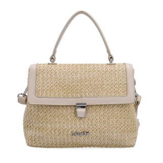Elegantní straw kabelka do ruky i crossbody Le Sands materiál syntetická kůže zapínání na zámeček barva béžová velikost malá 4615 BE Zepředu