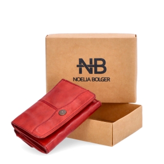 Minimalistická kožená peněženka s prošíváním Noelia Bolger materiál kůže zapínání na cvoček barva červená velikost malá 5129 NB CV Krabička