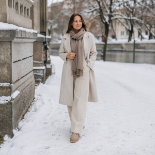 Elegantní jednobarevná šála s třásněmi Noelia Bolger materiál Polyester s příměsí vlny barva taupe KZ003 - 04