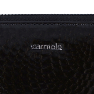 Elegantní dámská lakovaná peněženka Carmelo materiál kůže zapínání na zip barva černá velikost velká 2102 Z C Logo