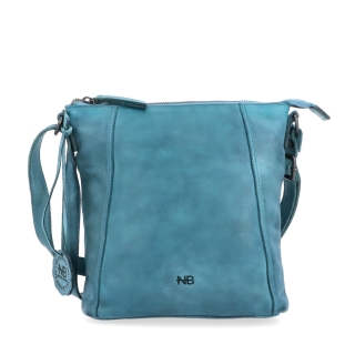 Malá kožená crossbody s prošitím Noelia Bolger materiál kůže zapínání na zip barva tyrkysová velikost malá NB 2086 TYR Zepředu