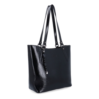 Syntetická shopper kabelka s přívěskem LeSands materiál syntetická kůže zapínání na zip barva černá velikost velká 4643 C