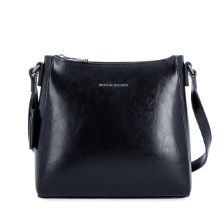 Nadčasová crossbody kabelka z pravé kůže Noelia Bolger materiál kůže zapínání na zip barva černá velikost malá NB 0079 C Zepředu