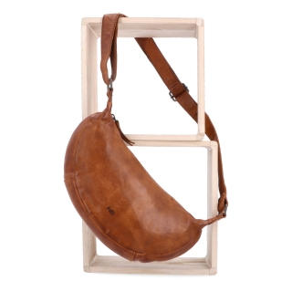 Malá kožená moonbag kabelka Noelia Bolger materiál kůže zapínání na zip barva koňaková velikost malá NB 2411 KO