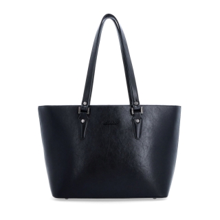 Prostorná shopper kabelka s čistým designem LeSands materiál syntetická kůže zapínání na zip barva černá velikost velká 7719 C Zepředu
