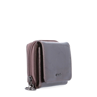 Elegantní lakovaná kožená peněženka Carmelo materiál kůže zapínání na zip barva taupe velikost malá 2105 L T Polobok zepředu