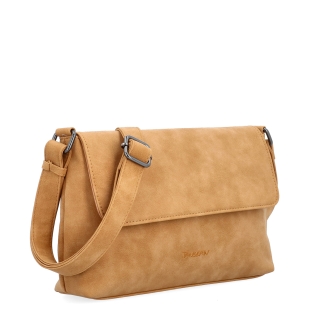 Praktická crossbody kabelka s klopou Tangerin materiál syntetická kůže zapínání na cvoček barva koňaková velikost střední 1116 CAM