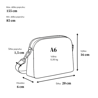 Malá crossbody kabelka svýrazným popruhem Tangerin materiál syntetická kůže zapínání na zip barva modrá velikost malá 8044 SM Rozměry