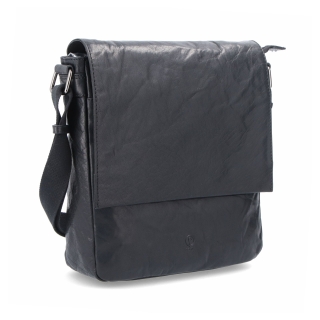 Kožená crossbody klopna Poyem materiál kůže zapínání s klopou barva černá velikost střední 2207 Poyem C