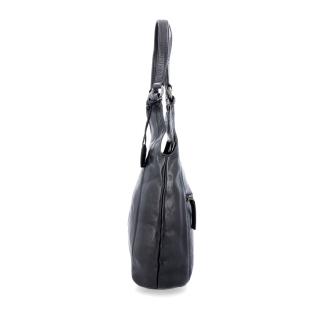 Elegantní kožená shopper kabelka s prošitím Noelia Bolger materiál kůže zapínání na zip barva černá velikost střední NB 2044 C Z boku