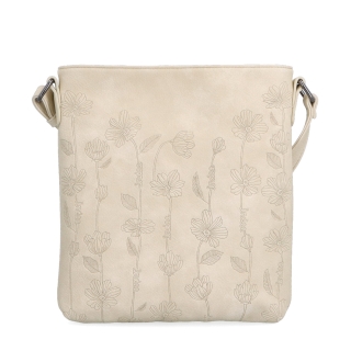 Středně velká crossbody kabelka s motivem Indee materiál syntetická kůže zapínání na zip barva béžová velikost malá 6329 BE Zepředu