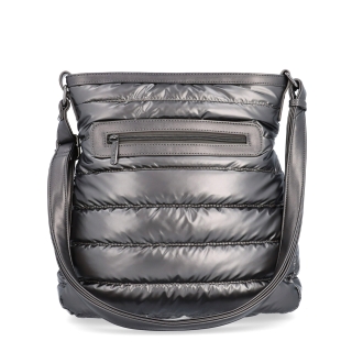 Moderní dámská kabelka z nadýchaného nylonu Carmelo materiál nylon zapínání na zip barva metalická velikost střední 4382 TI Zezadu