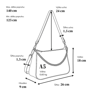 Kožená crossbody kabelka se stříbrným řetízkem Noelia Bolger materiál kůže zapínání na zip barva černá velikost malá NB 3015 C Rozměry