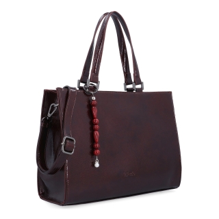 Kabelka do ruky s odnímatelným crossbody popruhem a přívěskem Le Sands materiál syntetická kůže zapínání na zip barva vínová velikost střední 4638 BO