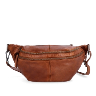 Moderní kožená crossbody ledvinka se dvěma zipy Noelia Bolger materiál kůže zapínání na zip barva koňaková velikost střední NB 2035 KO Zepředu
