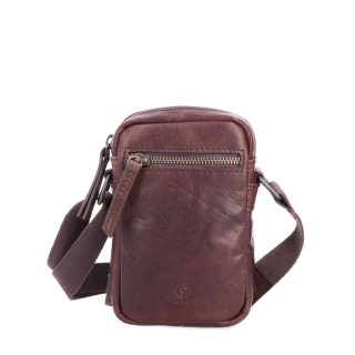 Malá kožená crossbody Poyem materiál kůže zapínání na zip barva hnědá velikost malá 2220 Poyem H Zepředu
