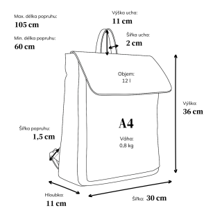 Stylový dámský batoh s jemnou texturou Tangerin materiál syntetická kůže zapínání na zip barva zelená velikost střední 1114 TZE Rozměry