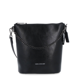 Elegantní kožená crossbody s řetízkem Noelia Bolger materiál kůže zapínání na zip barva černá velikost malá NB 0048 C Zepředu