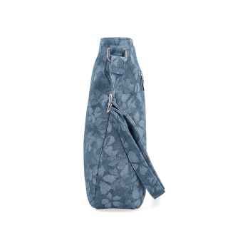Crossbody kabelka s jemným květinovým vzorem Carmelo materiál syntetická kůže zapínání na zip barva modrá velikost střední 4601 M Z boku
