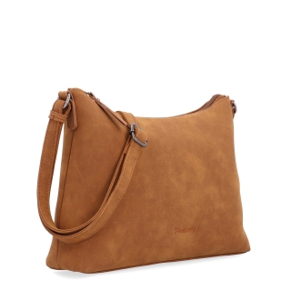 Dámská elegantní crossbody kabelka Tangerin materiál syntetická kůže zapínání na zip barva koňaková velikost malá 1110 KA