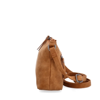 Malá elegantní crossbody kabelka Tangerin materiál syntetická kůže zapínání na zip barva koňaková velikost malá 1109 KO Z boku
