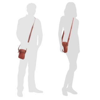 Malá kožená crossbody Poyem materiál kůže zapínání na zip barva koňaková velikost malá 2220 Poyem KO Na postavě