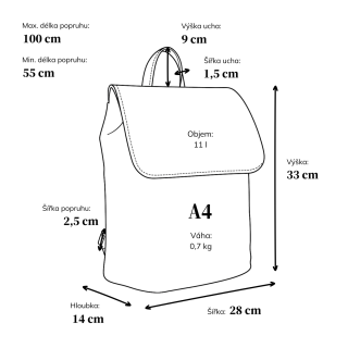 Elegantní městský batoh ze syntetiky Tangerin materiál syntetická kůže zapínání na zip barva zelená velikost střední 1100 TZE Rozměry