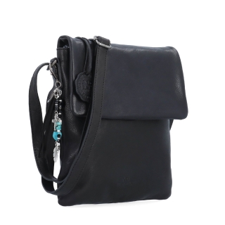Kožená crossbody kabelka s klopou a přívěskem Noelia Bolger materiál kůže zapínání s klopou barva černá velikost malá NB 3108 C