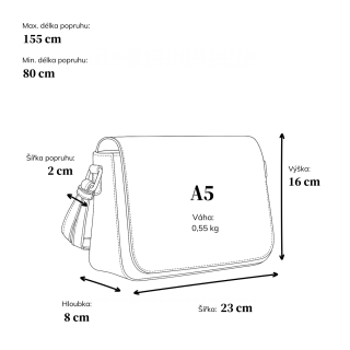 Nadčasová crossbody kabelka s klopou Le Sands materiál syntetická kůže zapínání s klopou barva koňaková velikost malá 7724 KO Rozměry