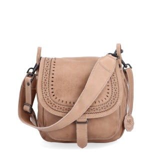 Kožená crossbody kabelka se zdobenou klopou Noelia Bolger materiál kůže zapínání s klopou barva béžová velikost střední NB 2030 BE Zepředu