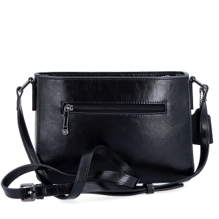 Elegantní, pevnější kožená crossbody kabelka Noelia Bolger materiál kůže zapínání na zip barva černá velikost malá NB 0103 C Zezadu