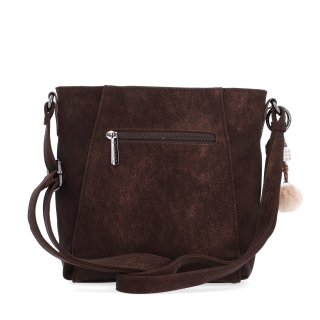 Stylová crossbody kabelka s odepínacím přívěskem Carmelo materiál syntetická kůže zapínání na zip barva hnědá velikost malá 4662 H Zezadu