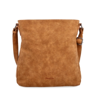 Stylová crossbody kabelka s čistým designem Tangerin materiál syntetická kůže zapínání na zip barva koňaková velikost střední 1101 KO Zepředu