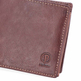 Kožená designová peněženka Poyem Poyem materiál kůže zapínání Bez zapínání barva hnědá velikost malá 5233 Poyem H Logo