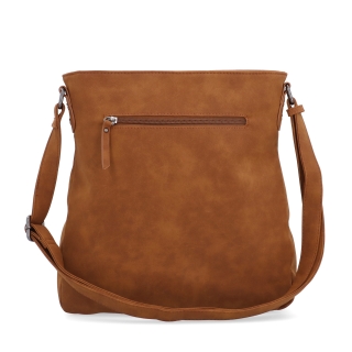 Stylová crossbody kabelka s čistým designem Tangerin materiál syntetická kůže zapínání na zip barva koňaková velikost střední 1101 KA Zezadu