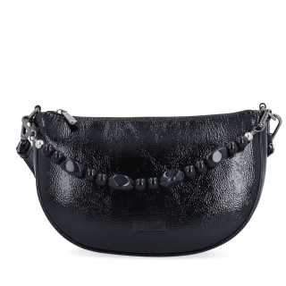 Stylová crossbody kabelka s odnímatelným ozdobným řetízkem Le Sands materiál syntetická kůže zapínání na zip barva černá velikost malá 4639 C Zepředu