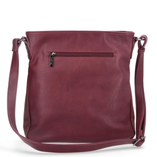 Crossbody kabelka s jednoduchým prošíváním Tangerin materiál syntetická kůže zapínání na zip barva vínová velikost střední 8003 BO Zezadu