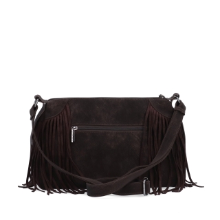 Stylová crossbody kabelka s třásněmi Carmelo materiál syntetická kůže zapínání na zip barva hnědá velikost střední 4674 TH Zezadu