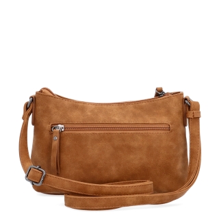 Malá elegantní crossbody kabelka Tangerin materiál syntetická kůže zapínání na zip barva koňaková velikost malá 1109 KO Zezadu