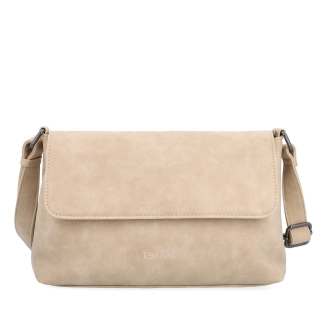 Praktická crossbody kabelka s klopou Tangerin materiál syntetická kůže zapínání na cvoček barva béžová velikost střední 1116 BE Zepředu
