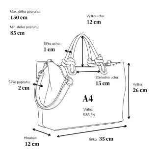 Prostorná shopper kabelka s originálními uchy Le Sands materiál syntetická kůže zapínání na zip barva modrá velikost velká 4613 M Rozměry