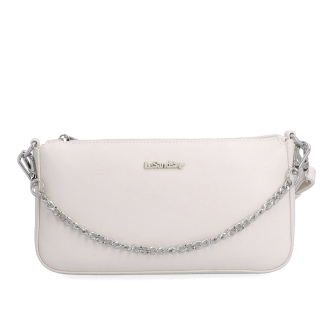 Malá crossbody kabelka s ozdobným řetízkem Le Sands materiál syntetická kůže zapínání na zip barva béžová velikost malá 7714 BE Zepředu