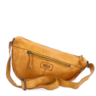 Asymetrická kožená moonbag kabelka Noelia Bolger materiál kůže zapínání na zip barva žlutá velikost malá NB 2413 ZLU Zezadu